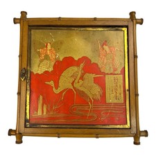 Antico specchio pieghevole trittico francese finto bambù con design cinese