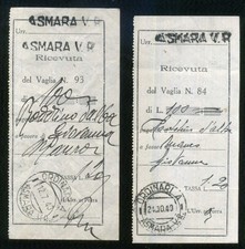 ERITREA  - ASMARA - 2 RICEVUTE