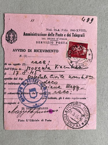 Avviso ricevimento - a),