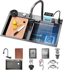 80 X 45 Cm, Lavello Da Cucina Con Cascata, Rubinetto a Cascata a LED, Tagliere S