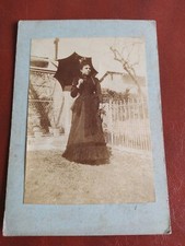 ANTICA FOTOGRAFIA DONNA OMBRELLINO BELLE EPOQUE ALBUMINA  PHOTO EN PLEIN AIR