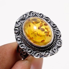 Anello pietra preziosa ambra baltica fatto a mano design unico gioielli vinta...