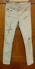 Pantaloni jeans vita bassa skinny strappati beige EU 32 ITA 36 Pull and Bear