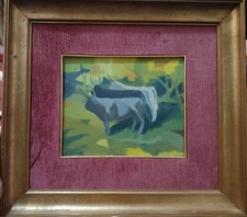 Eliano Fantuzzi Modena 1909-Verona 1987 "Buoi "inedito olio su tela del 1951 !