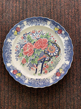 GRANDE PIATTO DA SERVIZIO IN FAIENCE DECORATO CON FIORI E CARRETTO FRUTTA TON...