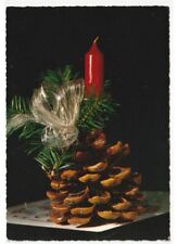 1971 Natale centrotavola natalizio pigna candela rossa foto cartolina vintage