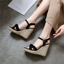 Sandali Donna Zeppa Corda Nero