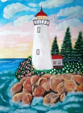 Paesaggio marino, faro, riva