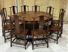 Set statue sedie tavolo da pranzo 72" antico legno intagliato scritta cinese Huali