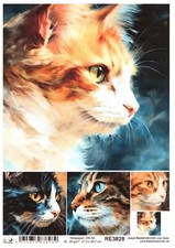 Carta di riso A4 seta paglia decoupage primo piano gatto disegno RE3828