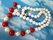 SET ORECCHINI COLLANA CM46 CORALLO ROSSO E PERLA AKOYA MARE MM10 STRASS