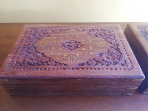 Scatola legno intarsiato e - legno,