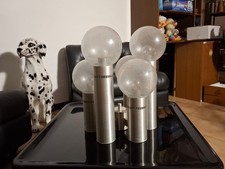 Lampada A Sei Punti Luce Con Bocce In Vetro Murano Soffiato E Base In Alluminio