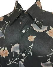Camicia disco funky vintage anni 70 uomo 'Saturdays' S/XS  nera floreale