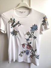 Roberto Cavalli T-shirt Bianca Donna con ricamo fiori colorati Maniche Corte 