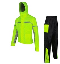 TUTA ANTI PIOGGIA ACQUA SET COMPLETO IMPERMEABILE MOTO SCOOTER GIALLO FLUO/NERO