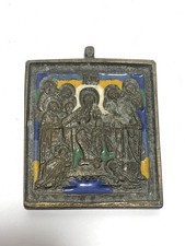 Piccola Icona Da Viaggio In Bronzo Con Smalti Colorati