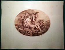 Stampa antica in ovale AFRODITE e EROS BELLEZZA e AMORE 1900 Antique print