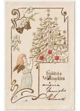 In Rilievo angelo abete natalizio cartolina Liberty Natale Weihnachten -Difetti