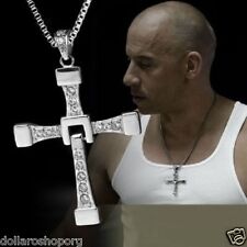 Collana con pendente Ciondolo CROCE STRASS SILVER UOMO Moda Toretto Fast Furious