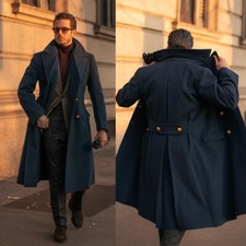 Cappotto lungo uomo tweed blu navy misto lana cappotto invernale business outwear personalizzato