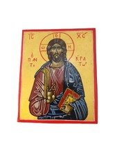 Icona religiosa Cristo Pantocratore dipinto a mano Peter Murphy firmata vintage 1988