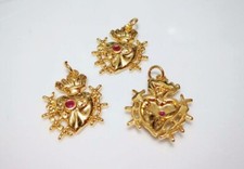 1pz ciondolo sacro cuore in ottone con zircone CZ 21x18,5mm placcato oro 18k