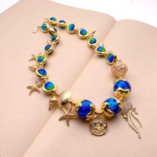 Collana Charm Pave Zirconi Placcati Oro 18,5" Blu Vetro di Murano Gioielli Vacanze