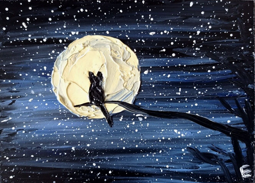 Dipinto olio notte ramo albero