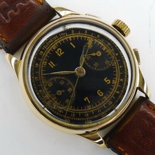 Cronografo svizzero vintage in oro giallo 18ct anni 50 quadrante nero