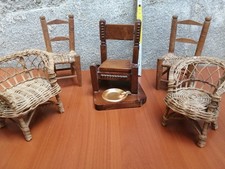 Set Vintage Miniatura Legno & Vimini  5 pezzi vari 