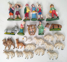 Lotto 25 statuine Presepe Sacra Famiglia pecore in Celluloide Epoca anni'50-XXX