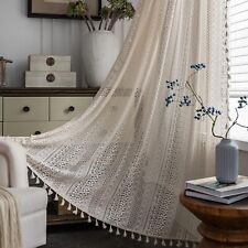 Boho Crochet Tassel Lace Semi-Sheer Curtains Window Drapes Panel Farmhouse Decor