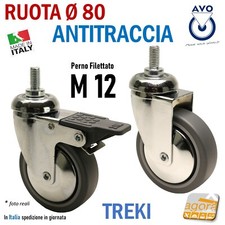 RUOTE RUOTA GIREVOLE D80 GRIGIA C/PERNO M12 ANTITRACCIA CROMATA AVO TREKI NERA