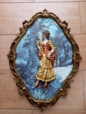 Vintage Quadro Plastica Donna in rilievo stile Barocco Liberty Italy 