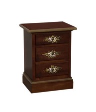 Comodino arte povera 3 cassetti legno noce scuro decori 50x38x65.