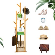 Appendiabiti a Forma di Albero Bambù Appendiabiti con Ripiani Libera Installazione DE