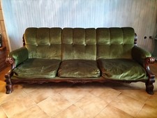 Divano vintage 3 posti e 2 poltrone velluto colore verde
