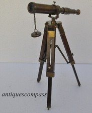 Antico telescopio in ottone massiccio con treppiede in legno oggetto vintage ...