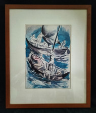 Renato Guttuso SBARCO 1941 Stampa incisione calcografica con tecnica serigrafica