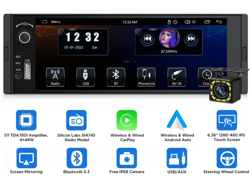 Autoradio stereo 1din - 1din, 6.36"