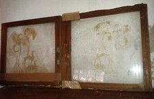 Lotto 2 VECCHIE ANTICHE ANTE per CREDENZA o VETRINA VETRO DECORATO + 2 MANIGLIE