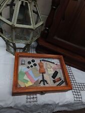 COFANETTO SCATOLA VINTAGE CUCITO RICAMO CONTENITORE IN LEGNO VETRO CON SCOMPARTI