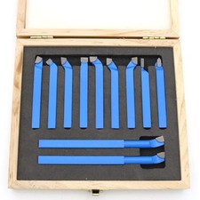 SET UTENSILI 11 PZ BRASATI PER TORNIO 16X16MM DA TAGLIO BLU IN SCATOLA LEGNO