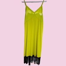 Vestito Slip Dress verde acido Zara con pizzo - S