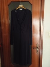 Vestito lungo blu con strass e maniche lunghe donna