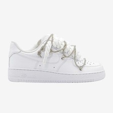 Nike Air Force 1 Custom White Rope Laces Off Swarovski Glitter Strass Argento Si