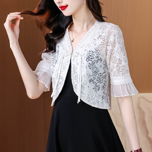 Donna pizzo top corto cardigan - top,
