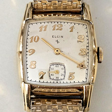 Orologio Uomo Vintage "ELGIN" Mechanical Gold Tone 1950 Old Fancy Case NOS MINT!