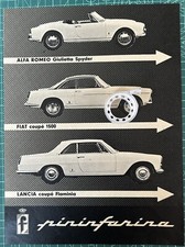 Rara Pubblicita’ ALFA ROMEO Giulietta/FIAT 1500 Coupe’/LANCIA Flaminia 1959